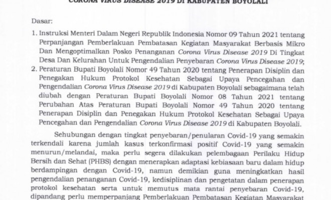 SE BUPATI 22 APRIL - 3 MEI PERPANJANGAN PPKM MIKRO